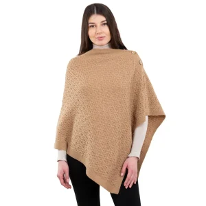 Lambswool Aran Pattern Poncho with Buttons