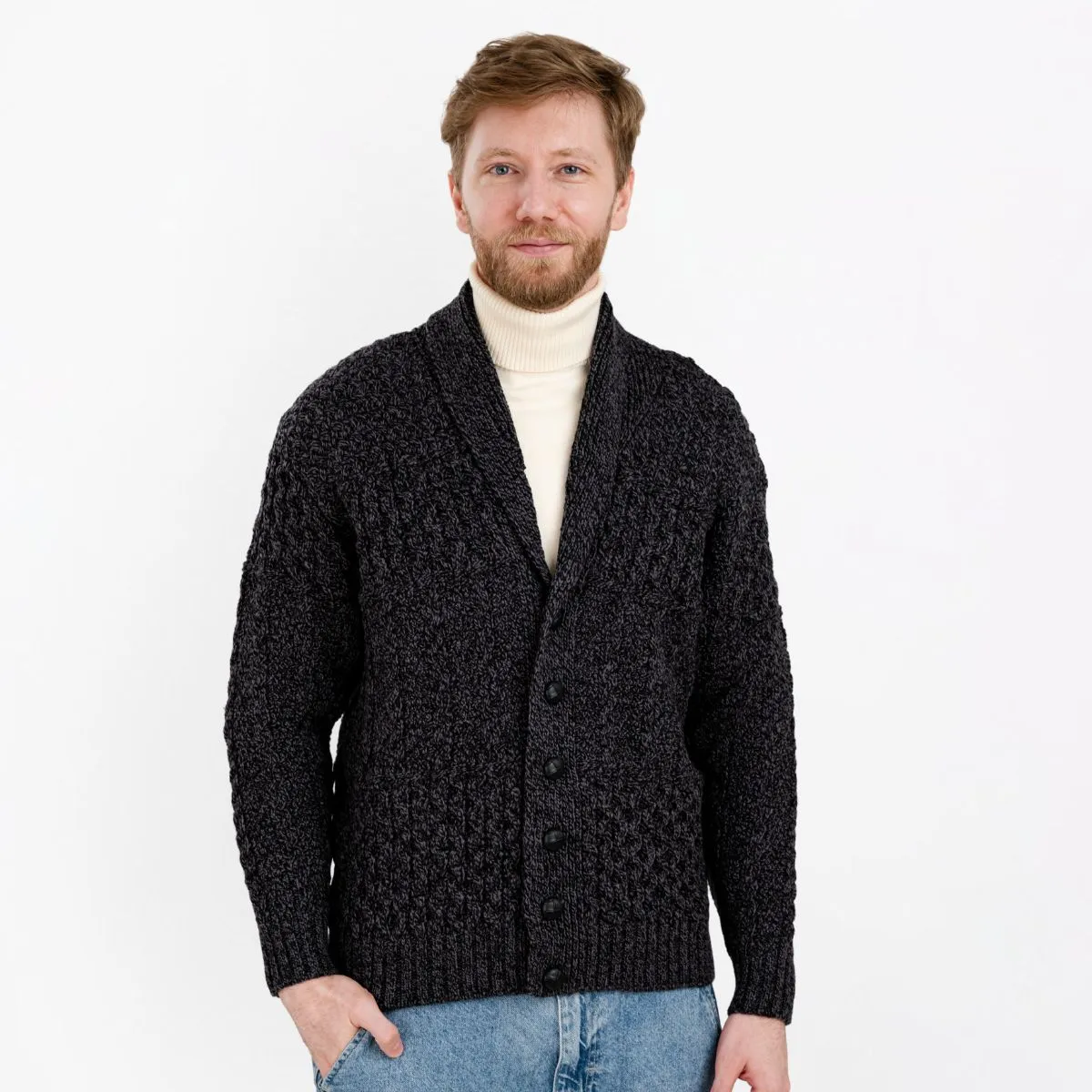 Men's Shawl-Collar Button Irish Cardigan - Image 3