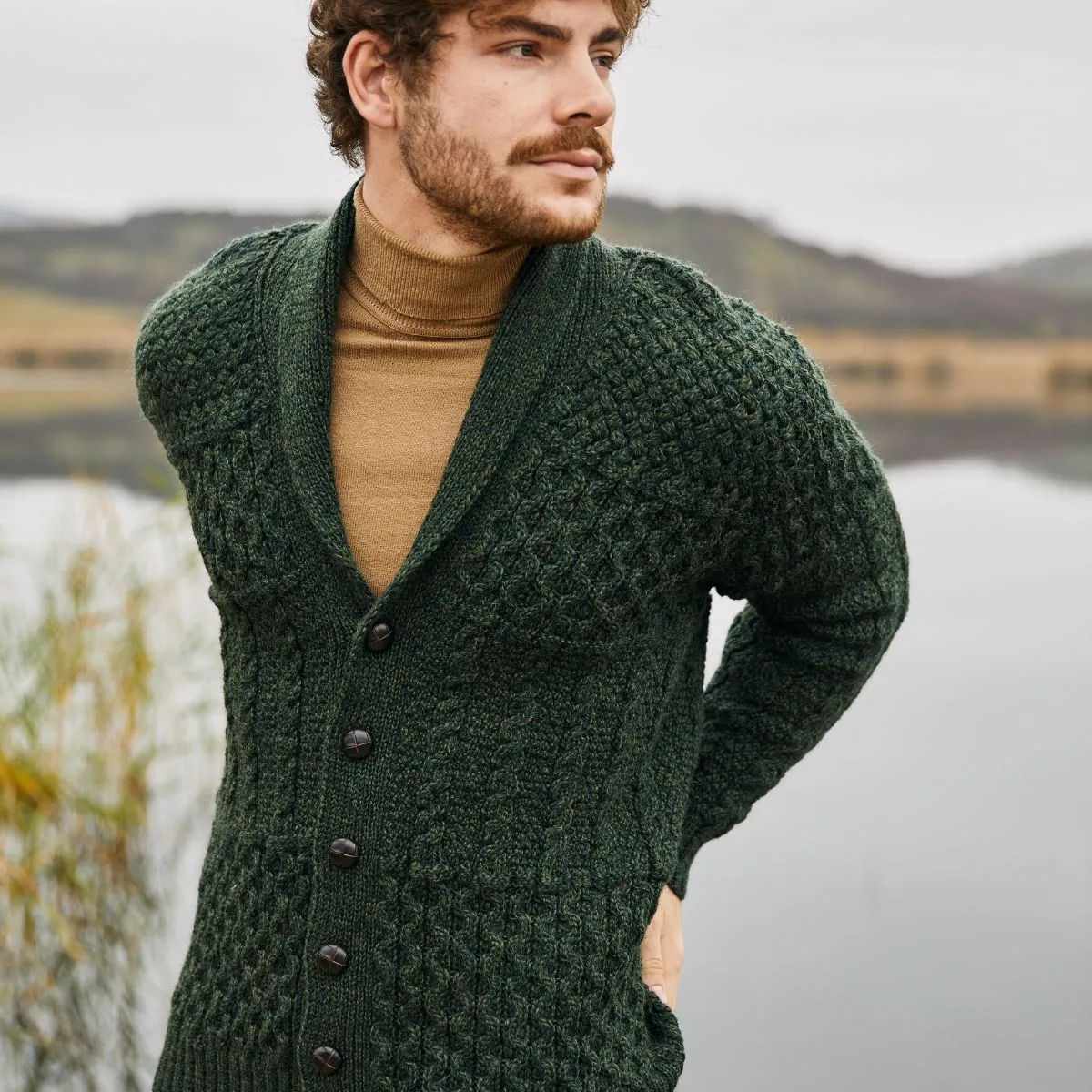 Men's Shawl-Collar Button Irish Cardigan - Image 6